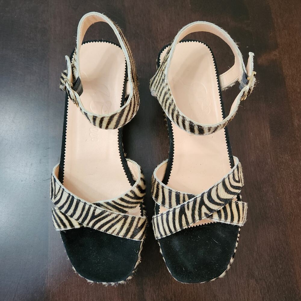 J. Crew Platform Calf Hair Zebra Stripe Sandals Size 8 - Picture 3 of 6